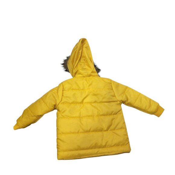 7 For All Mankind Toddler Yellow Winter Puffer Coat With Faux Fur Hood 3T NWOT - Picture 2 of 10